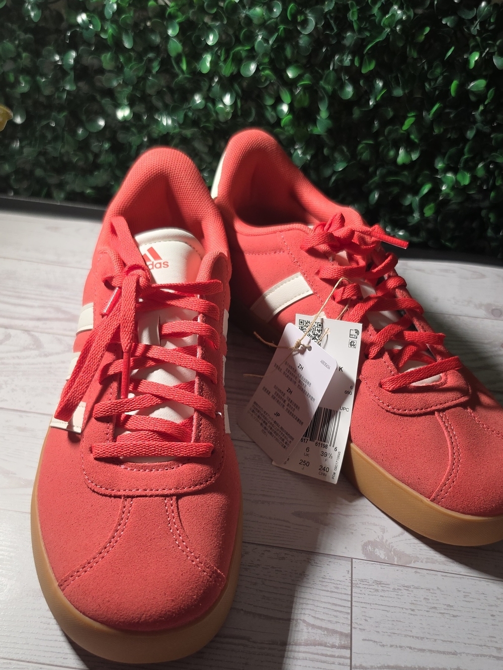 adidas Coral-Red Suede Lace-Up Sneakers with Gum Outsole